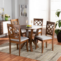 Baxton Studio Zoe-Grey/Walnut-5PC Dining Set Zoe Modern and Contemporary Grey Fabric Upholstered and Walnut Brown Finished Wood 5-Piece Dining Set